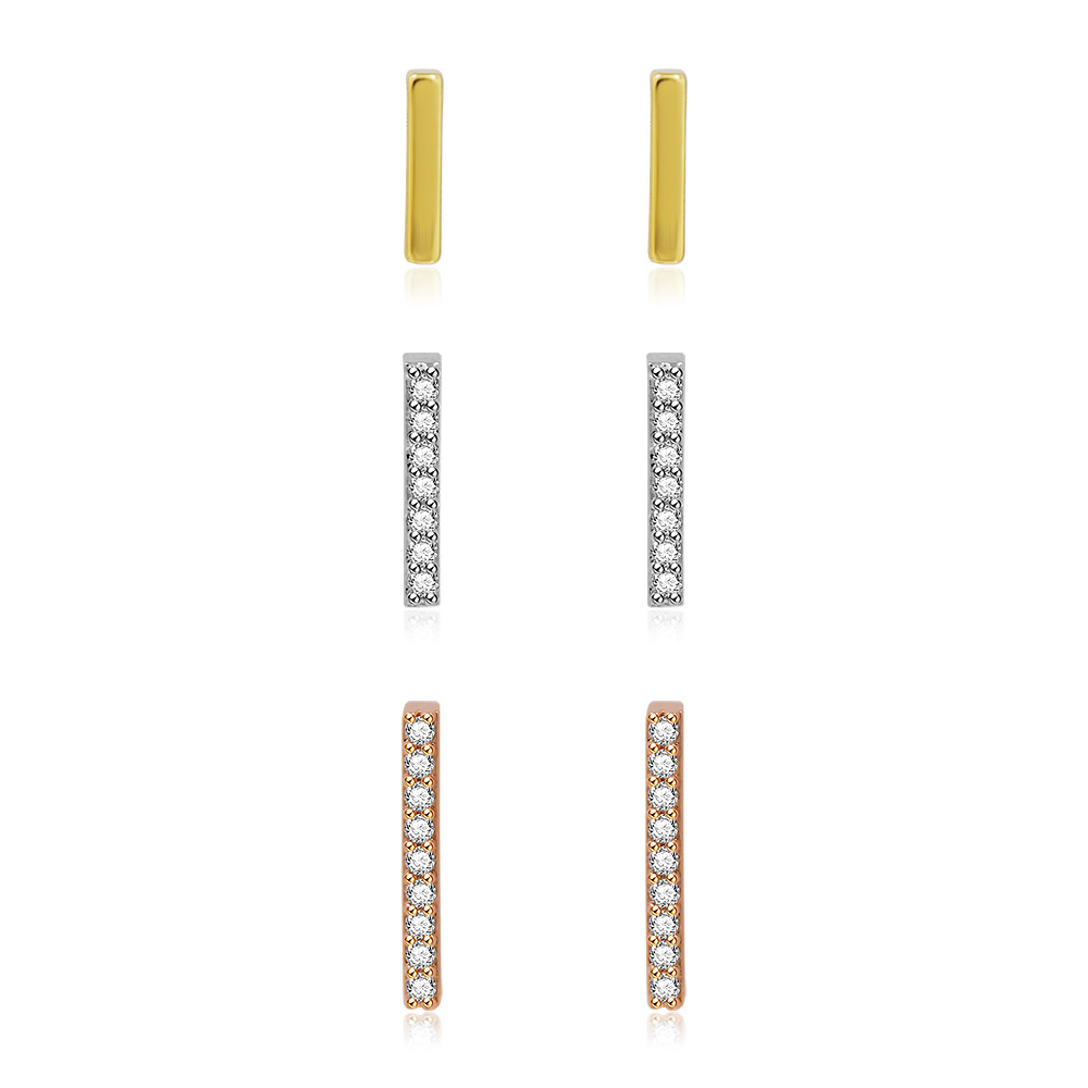 Three Tone Bar Stud Earring Set